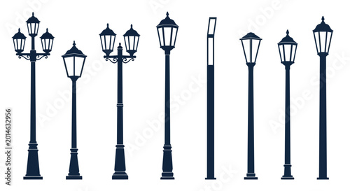 Bild auf Leinwand Street Lamp Collection: Vintage & Modern Designs, Outdoor Lighting Silhouettes
