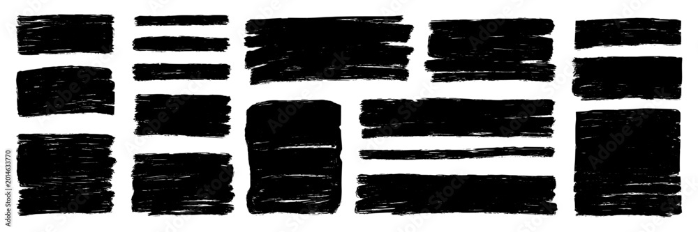 Fototapeta premium Rough brush square, rectangle frame with torn edges and jagged borders. Square and rectangle shapes for text boxes, vintage paper texture with rough brush black ink strokes. Vector illustration