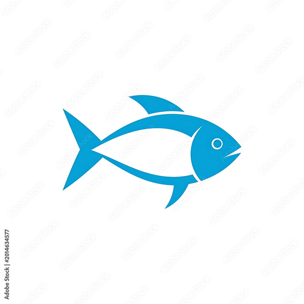 Obraz premium Blue fish icon on white background.