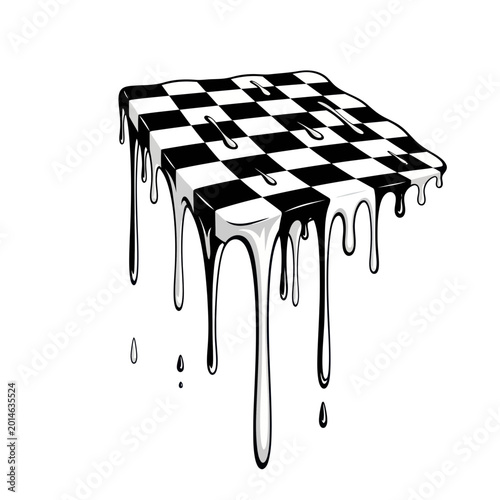 Canvas Print Melting Chessboard, Surreal Game Board, Dripping Black and White Squares