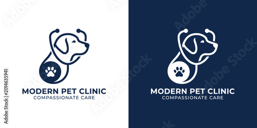 dog and love logo design. pet care white stethoscope concept element. linear style symbol vector illustration.