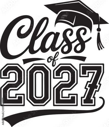 Class of 2027 Graduation Typography Design with Cap