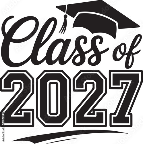 Class of 2027 Graduation Typography Design with Cap