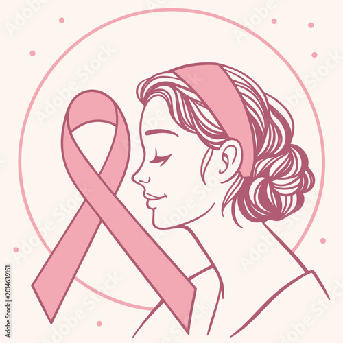 Photography Woman face pink ribbon symbol awareness hope.