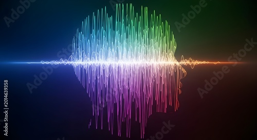 Abstract colorful sound wave forming a human head silhouette against a dark, glowing background