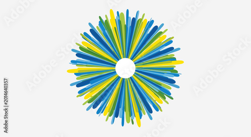 Photos Abstract radial pattern of blue, green, and yellow brush strokes emanating from