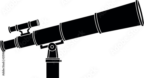 Billede på lærred Vintage astronomical telescope silhouette vector, classic refractor telescope fo