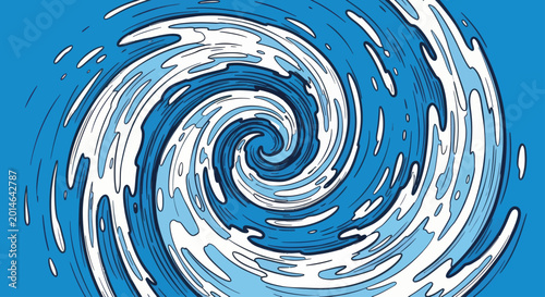Swirling blue and white abstract water vortex with dynamic lines
