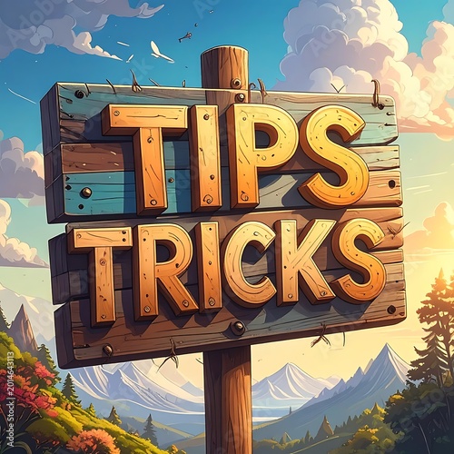 Tips and tricks wooden sign post.