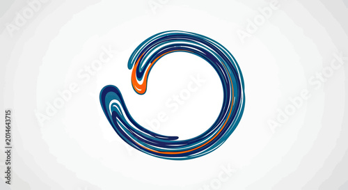 Abstract circular brush strokes in blues, teal, and orange on white