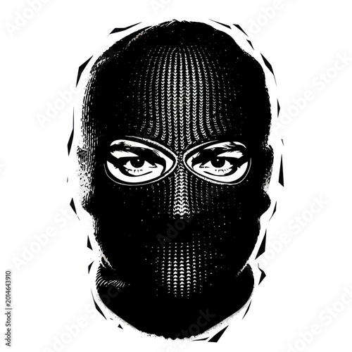 Photos Mysterious Face Wearing Ski Mask with Intense Eyes, Black and White Graphic