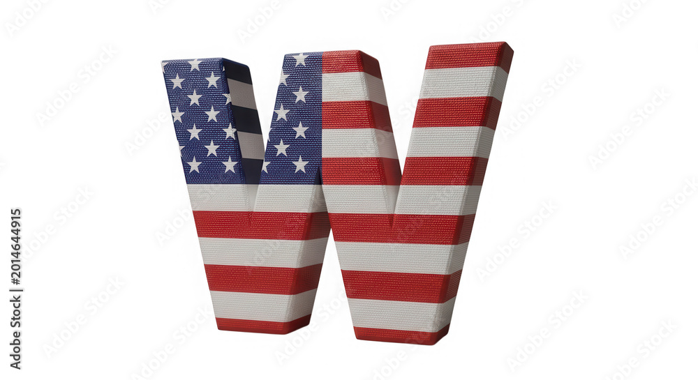 Obraz premium Letter w with united states of america flag texture isolated on transparent background