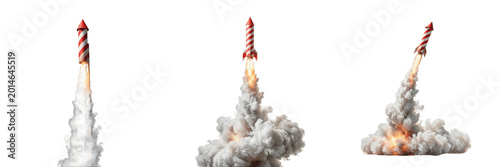 Space Rocket Launch with Smoke and Fire Isolated on Transparent Background, Spaceship Takeoff PNG, Startup and Technology Success Concept.