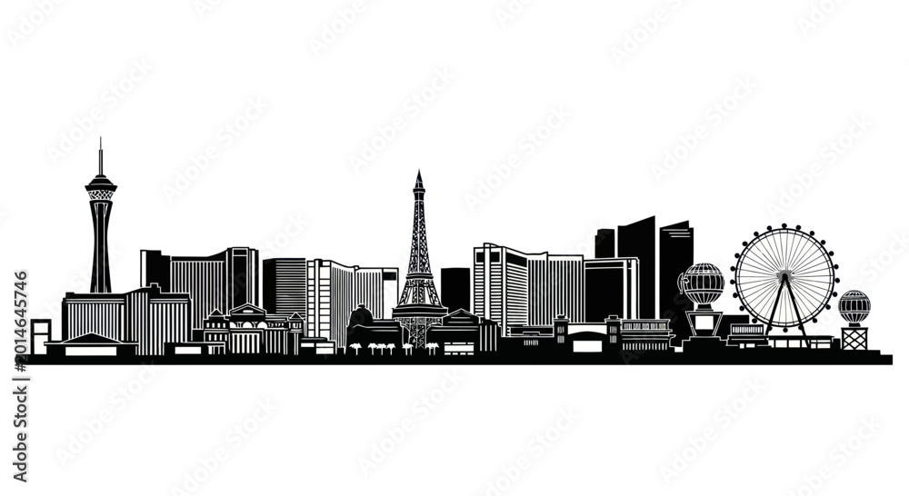 Obraz premium Las Vegas Skyline Silhouette Black and White Vector Illustration