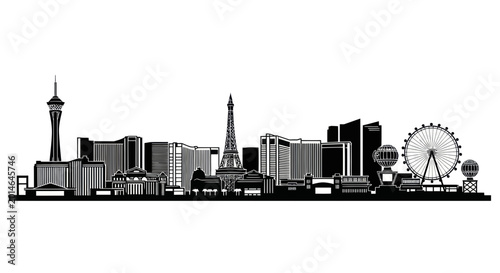 Photography Las Vegas Skyline Silhouette Black and White Vector Illustration
