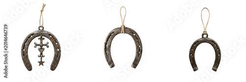 Vintage Rusty Iron Horseshoe Isolated on Transparent Background, Antique Horse Shoe PNG, Rustic Farm and Western Style Decor Element.