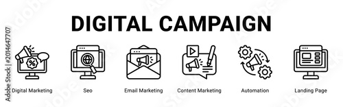 Foto Digital Campaign web banner icon concept,  with Digital Marketing, Seo, Email Marketing, Content Marketing, Automation, Landing