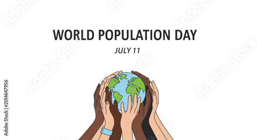 фотографія Diverse hands holding a globe for World Population Day.