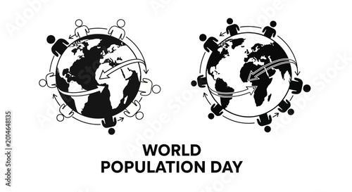 World Population Day illustration featuring globes and people icons.
