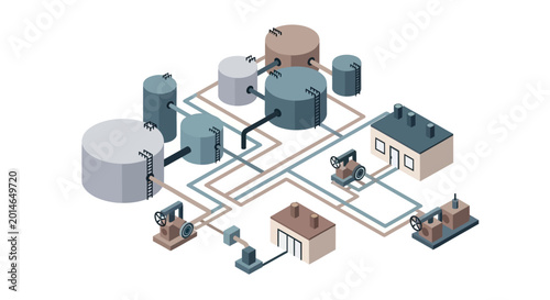 Fotografía Isometric Illustration of Water Treatment Plant with Tanks and Buildings