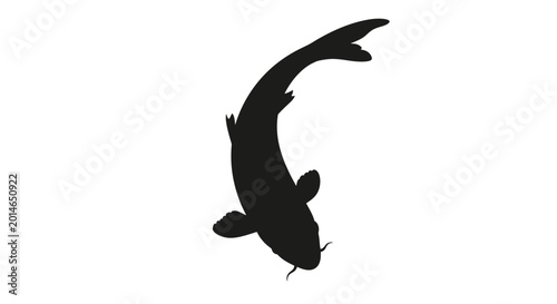 Foto Black silhouette of a graceful koi fish swimming upwards on a white background