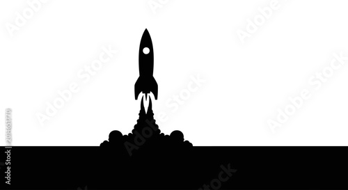 Bild auf Leinwand Black silhouette of a rocket launching against a white background