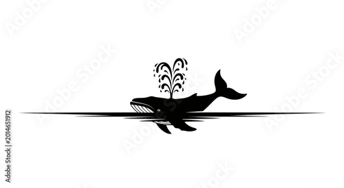 Konstfotografi Silhouette of a whale spouting water above a reflective surface