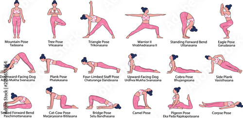 Φωτογραφία Comprehensive Yoga Pose Infographic Featuring Diverse Asanas with Sanskrit Names