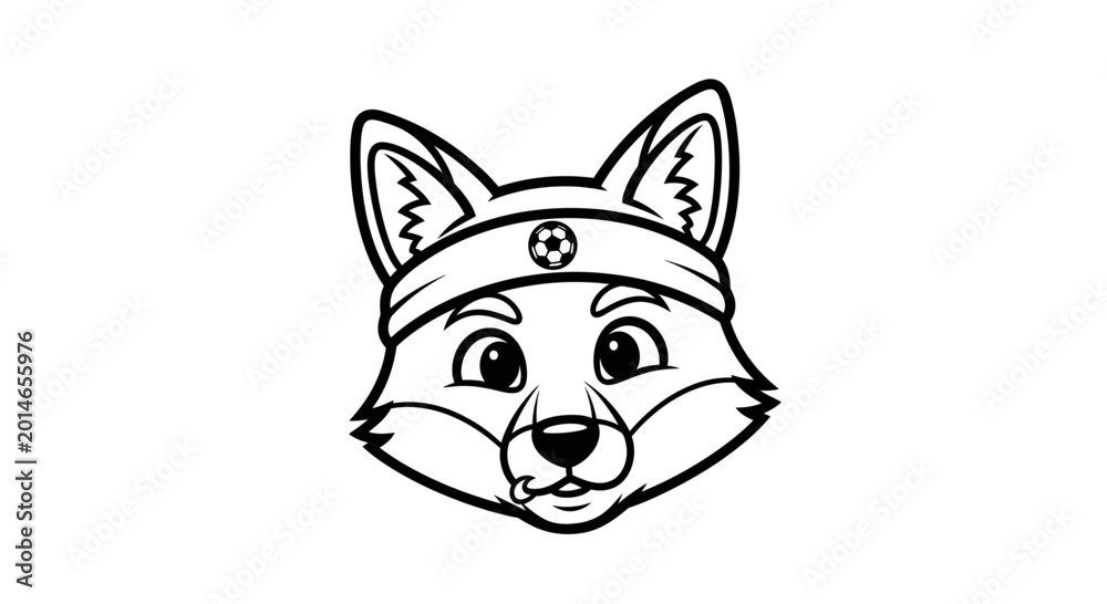 Fototapeta premium Cartoon Fox Face Wearing Soccer Headband - Mascot Logo
