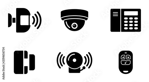 Canvastavla Security Icons Vector Set: Motion Detector, CCTV Camera, Alarm System, Doorbell,