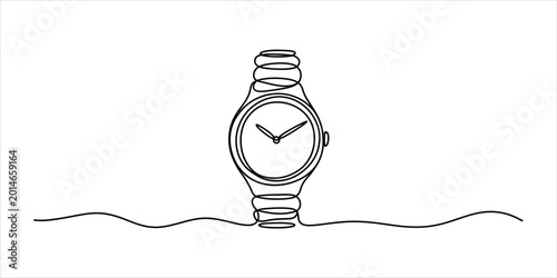 Foto Continuous single line drawing of a wrist watch showing time with a simple minim