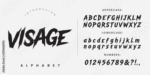 Foto Visage alphabet sharp edgy display font for horror movie title and aggressive ga