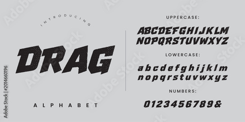 Quadro em tela Drag alphabet racing speed display font with halftone texture for automotive and