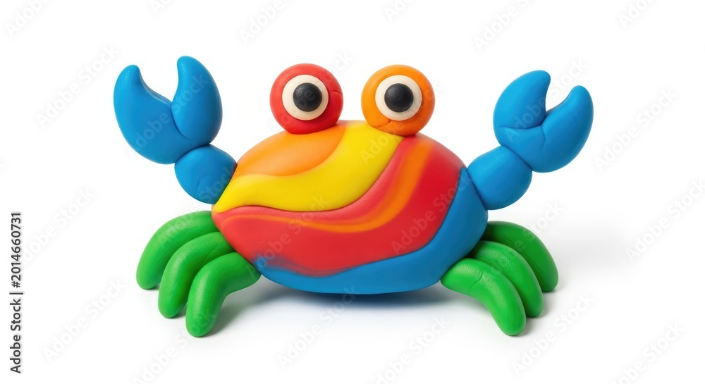 Obraz premium Colorful Clay Crab Figurine Posing on White Studio Background