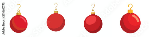 A single round red Christmas ornament with a simple gold hook, flat vector style, vibrant shading, no outline, plain white background.