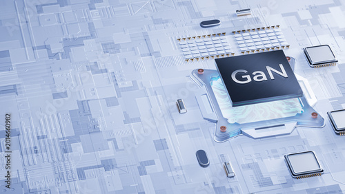 High quality GaN semiconductor technology 3D stock asset perfect for technology blog post, business presentation, website banner, semiconductor industry marketing material and various digital design p