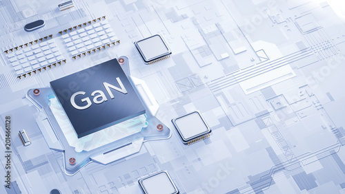 GaN gallium nitride power semiconductor 3D illustration, high quality digital asset suitable for technology blog post, business presentation