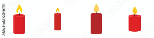 Schilderij op canvas A simple cylindrical red candle with a yellow flame, flat design, minimalist vector, no outline, plain white background