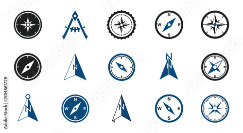 Tableau sur toile Compass Icons Set: Navigation, Direction, and Exploration Symbols