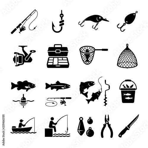 Fishing Equipment Icon Set Collection