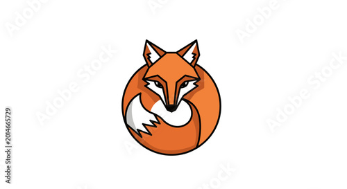Fotografía Geometric fox curled into a circle, black outline, white background