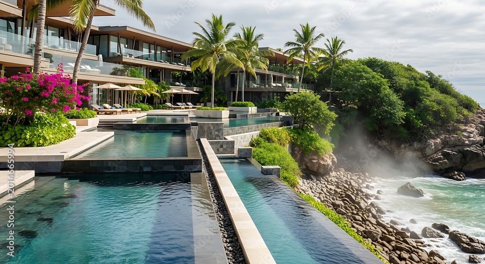 Fototapeta premium Luxury tropical resort infinity pool ocean.
