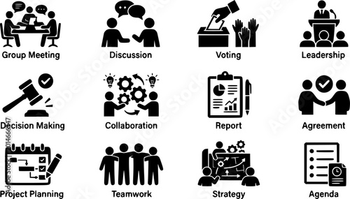 Committee icon set. Black icon on white background
