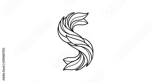 S-shaped abstract design with flowing, layered lines, black outline
