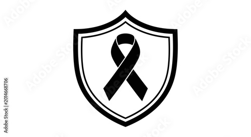 Black Awareness Ribbon Inside Protective Shield Icon