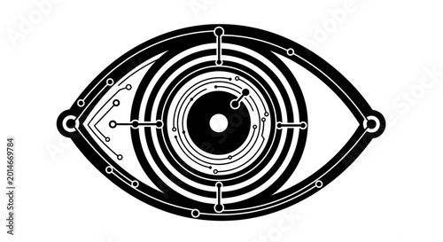 Photos Stylized black eye on white background with circular circuits