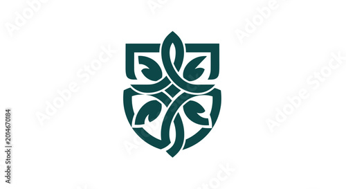 Foto Emblematic shield design with flowing interlaced lines and leaf-like shapes
