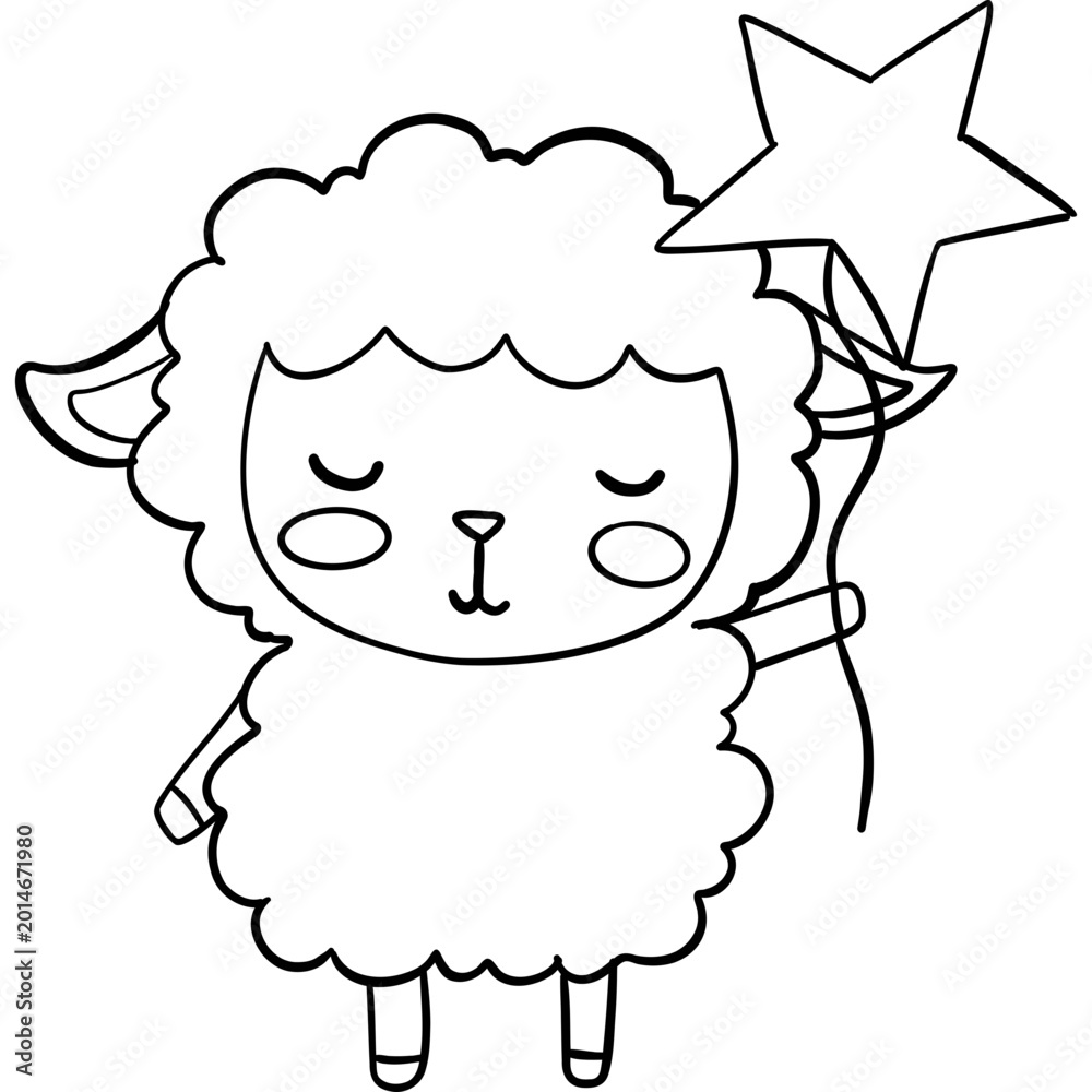 Fototapeta premium Cute sheep holding star shaped balloon, showcasing whimsical and playful character. This charming design is perfect