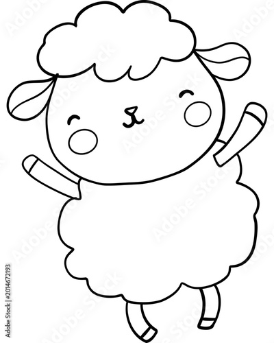 Cute sheep outline with joyful expression, featuring fluffy wool and playful pose, perfect for children designs