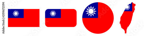 taiwan circular flag, taiwan rectangular flag, taiwan map flag flat icon
